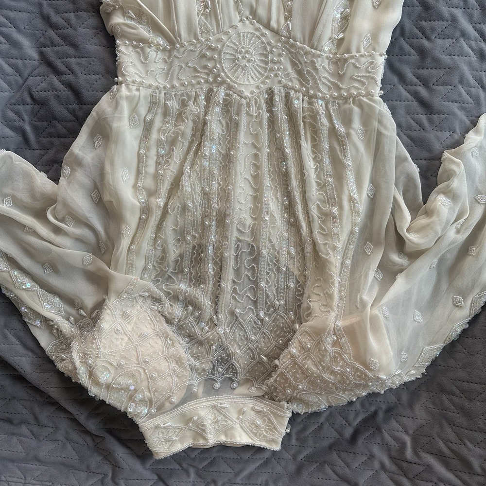 1980s Edwardian Style Heavily Beaded Lillie Ruben Silk Wedding Formal Gown Small - Picture 16 of 16